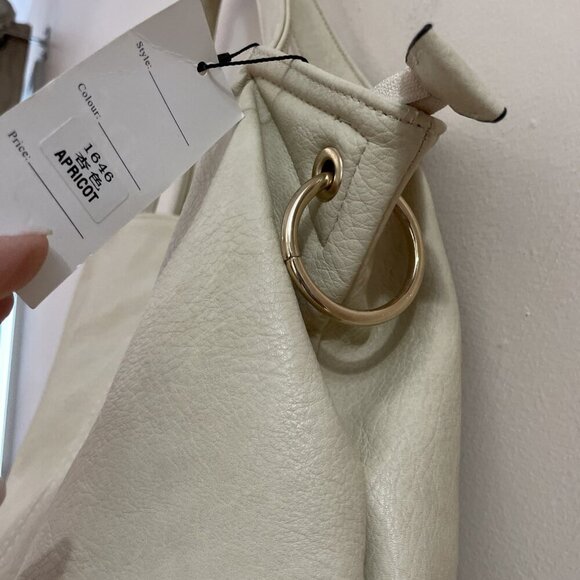 DS Faux Leather Tote Bag Purse Satchel Large Beige Studded Lazer Cut Zippers - Picture 5 of 11